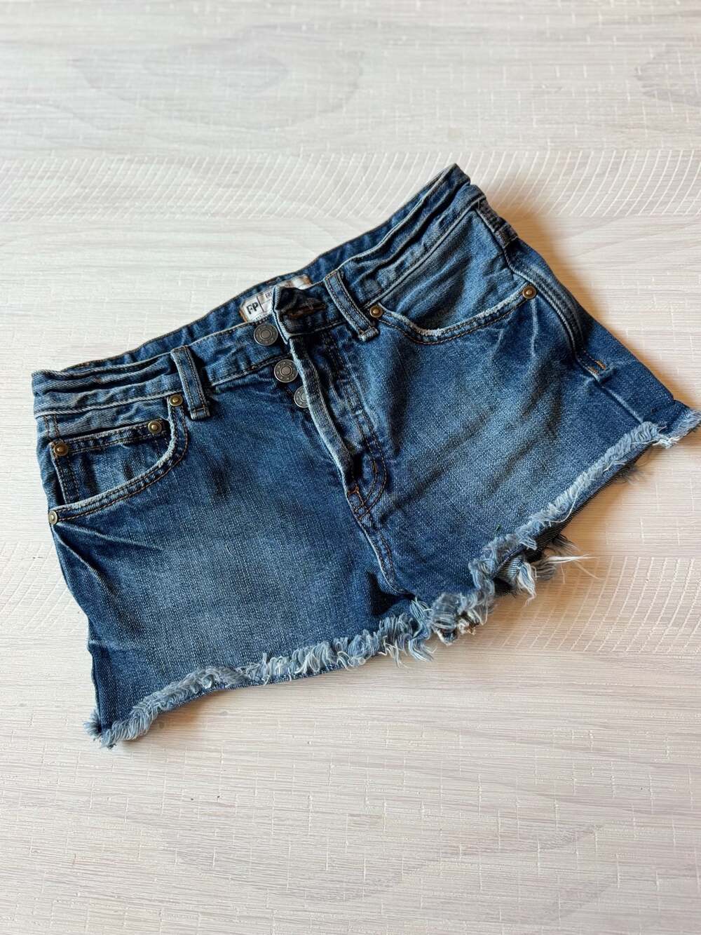 Free People FP Denim High Rise Button-Fly Cutoff Shorts Size 24